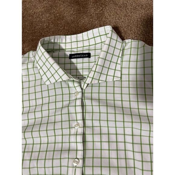 Lands End Button Up Shirt Mens Long Sleeve Green Checkered Casual 17 - Picture 3 of 8